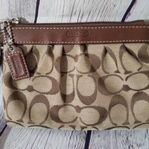 COACH Signature Logo Brown Canvas Wristlet